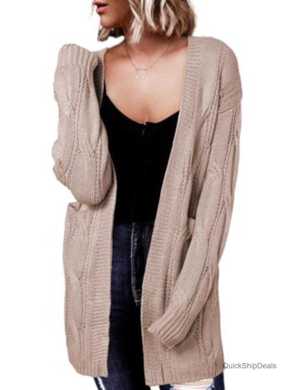 Dokotoo Acrylic Open Front Long Cardigan Knit Sweater Loose Lantern Sleeve